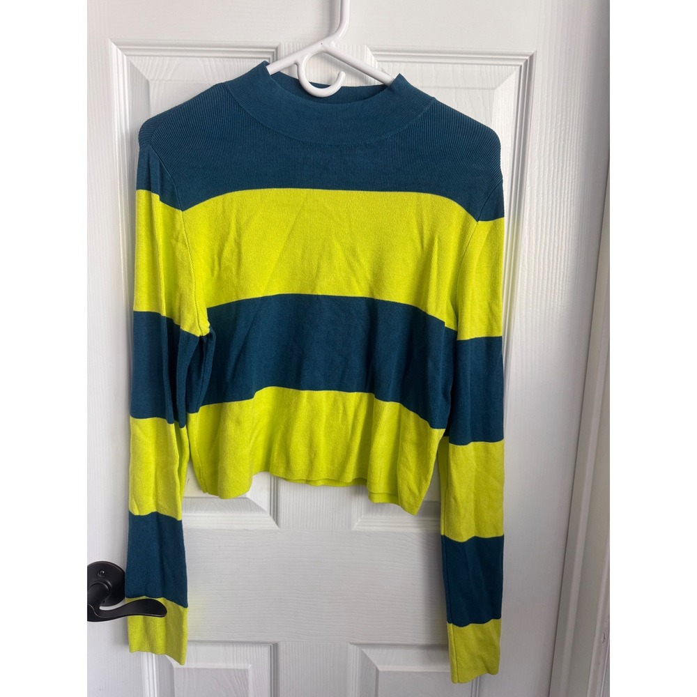 Victor Glemaud Sweater Colorblock Mock Neck Size Small Neon Yellow Blue